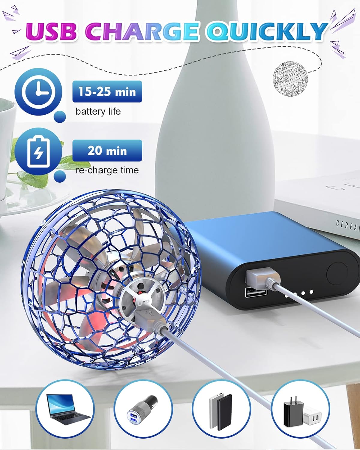 Magic Flying Orb Ball – Light-Up Hand-Operated Mini Drone & Boomerang Hover Toy (Ages 6–13)
