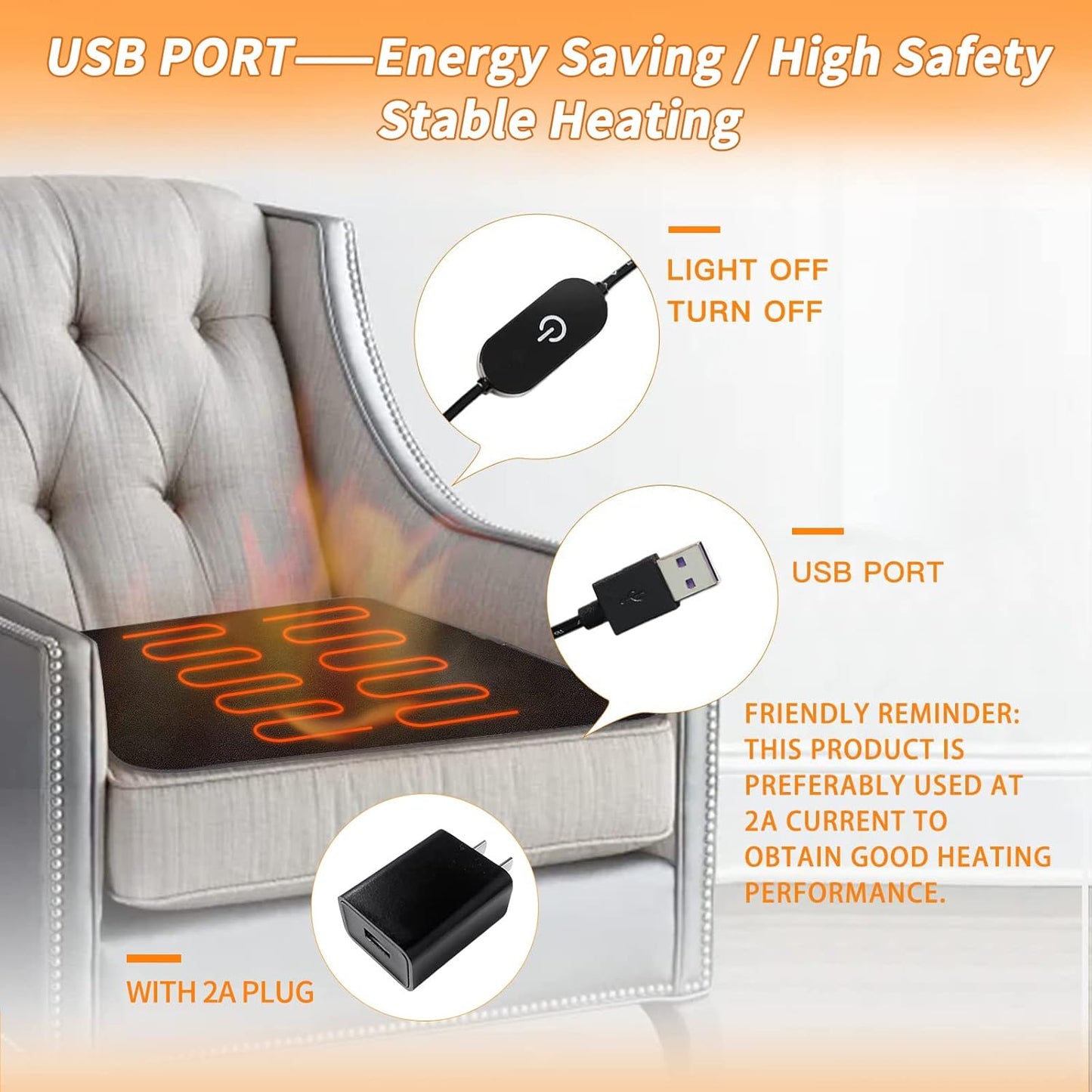 Foldable Heated Seat Cushion – USB Heating Pad with 3 Temperature Settings (Black)