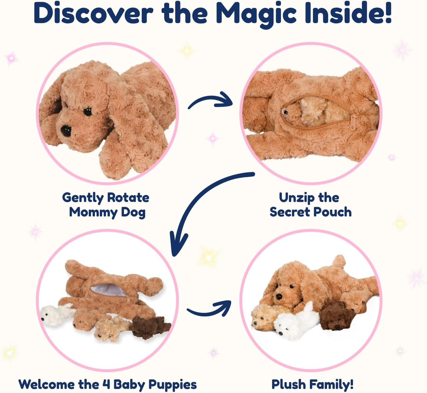 Adopt Me Labradoodle Plush Toy – Stuffed Animal with 4 Surprise Puppies for Kids 3+