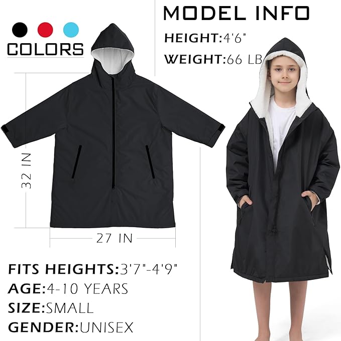 Kids Swim Parka – Windproof Sherpa-Lined Quick-Dry Robe Coat (Unisex, Small, 3'7"–4'9")