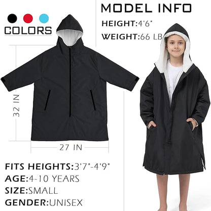 Kids Swim Parka – Windproof Sherpa-Lined Quick-Dry Robe Coat (Unisex, Small, 3'7"–4'9")
