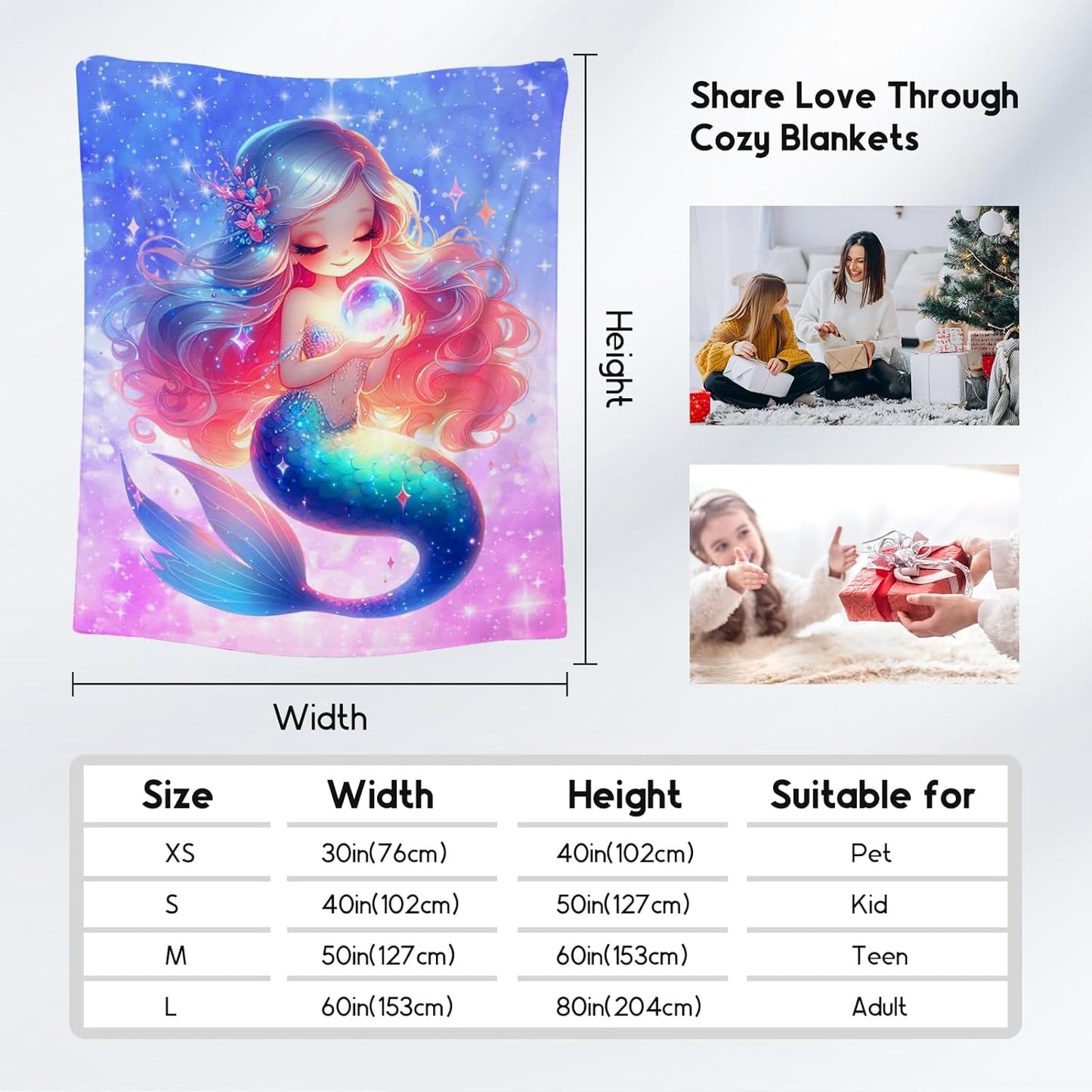 Girls Mermaid Throw Blanket – Plush Cozy Flannel Gift (50" x 60")
