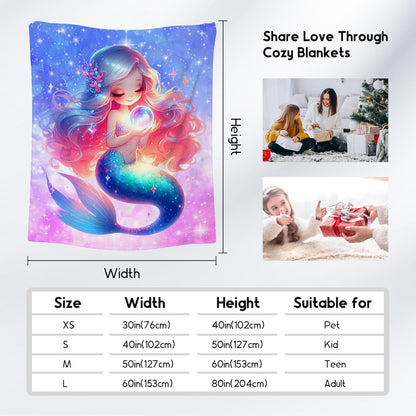 Girls Mermaid Throw Blanket – Plush Cozy Flannel Gift (50" x 60")
