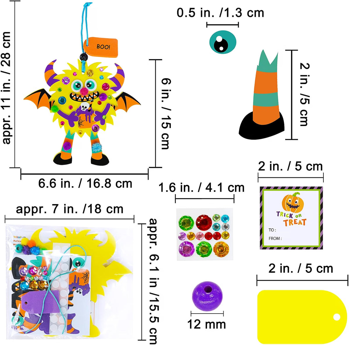 24-Set Halloween Monster Craft Kit for Kids – DIY Foam Ornament Art Activity, Classroom Project & Party Favors