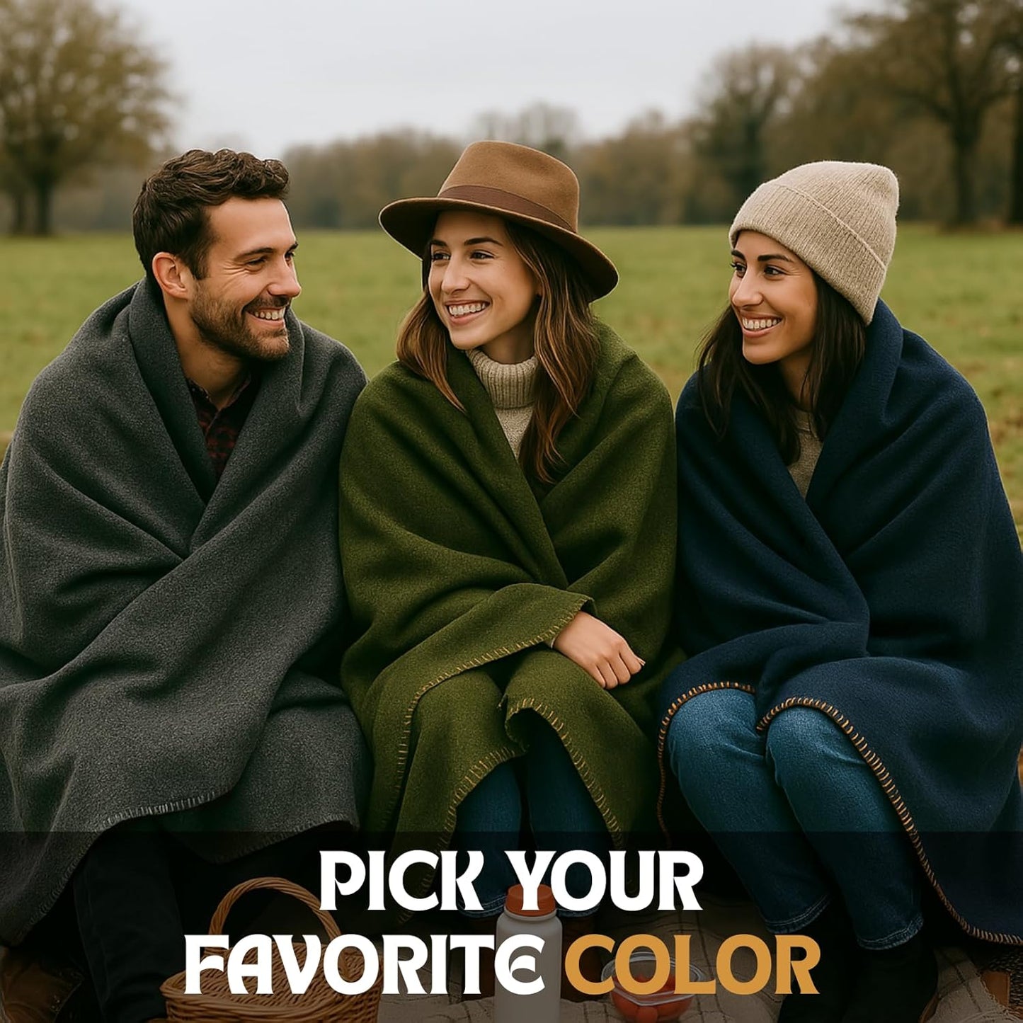 Wool Camping Blanket – Heavy-Duty Military Style, Warm & Washable (Grey, 62" x 84")