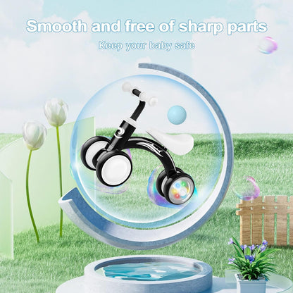 Baby Balance Bike – Colorful Light-Up No-Pedal Bike with 4 Silent Wheels & Soft Seat (Ages 10–36 Months)