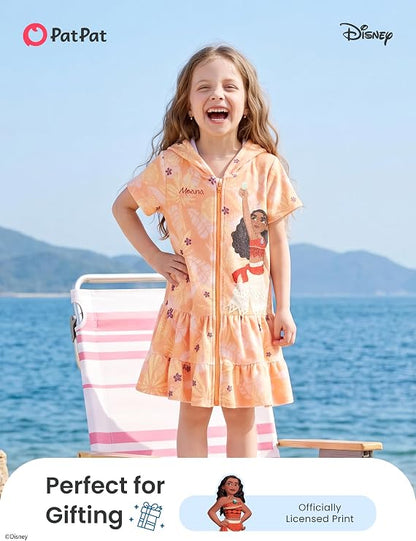 Moana Girls Swim Cover-Up – Hooded Terry Cloth Zip-Up Swimsuit Coverup for Ages 2–9 Years Old