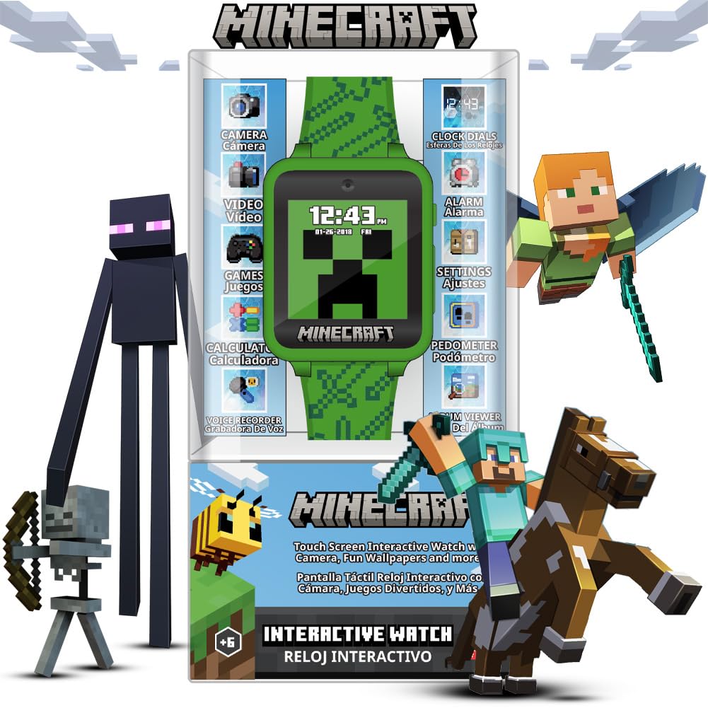 Minecraft Kids Smart Watch with Touchscreen, Camera, & Games