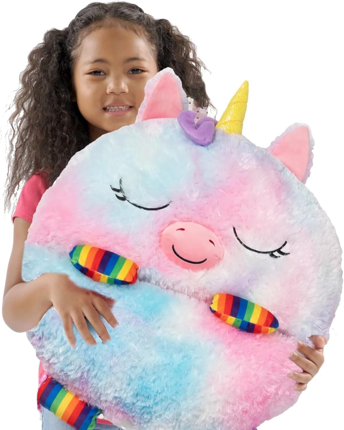 2-in-1 Pillow & Sleepy Sack – Large Rainbow Unicorn (66 x 30), Plush Animal That Opens Into a Soft Sleeping Bag