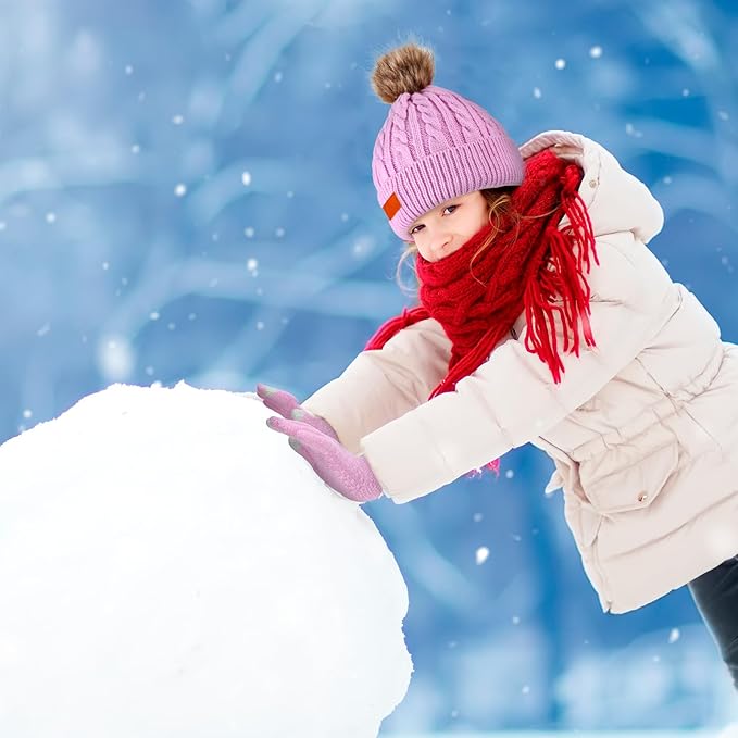 2-Set Toddler Winter Hat, Scarf & Gloves – Warm Knit Set for Girls & Boys (Ages 1–10, Purple/Pink)