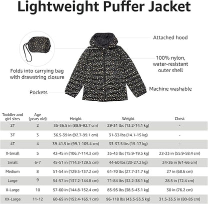 Girls’ & Toddlers’ Lightweight Water-Resistant Packable Hooded Puffer Jacket