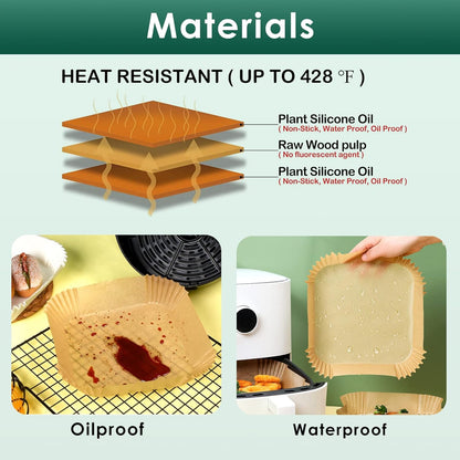 125 Pcs Disposable Air Fryer Paper Liners - Non-Stick, Bleach-Free Parchment for Microwave Use