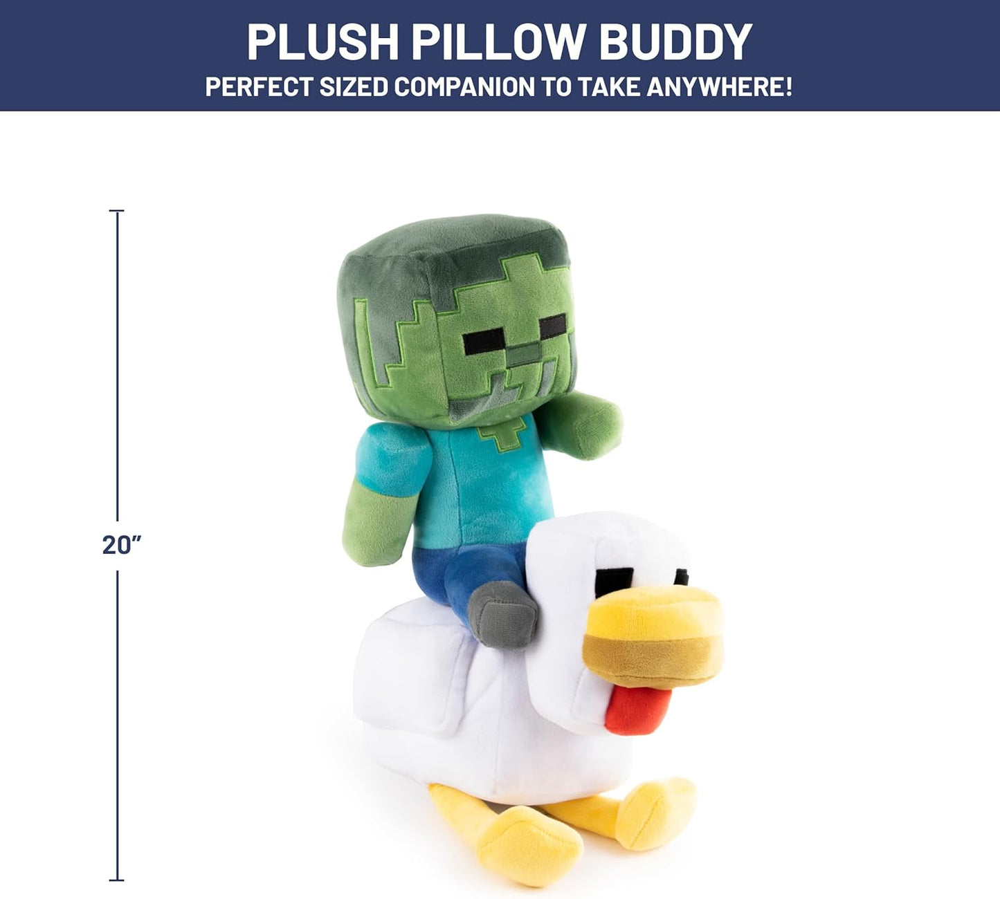 Minecraft Plush Pillow Buddy – 20" Soft Stuffed Pillow (Gray Chicken Jockey)