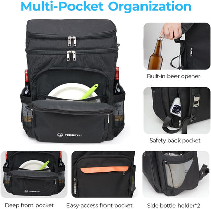 Insulated Backpack Cooler – Leakproof, Holds 30 Cans, Double Deck, Lightweight for Travel & Camping