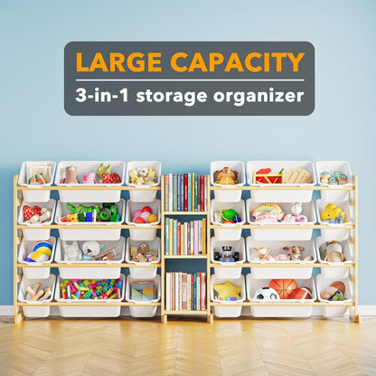 Large Toy Storage Organizer – 24 Bins & 3 Shelves Kids Toy Shelf Bookcase for Bedroom or Playroom – White