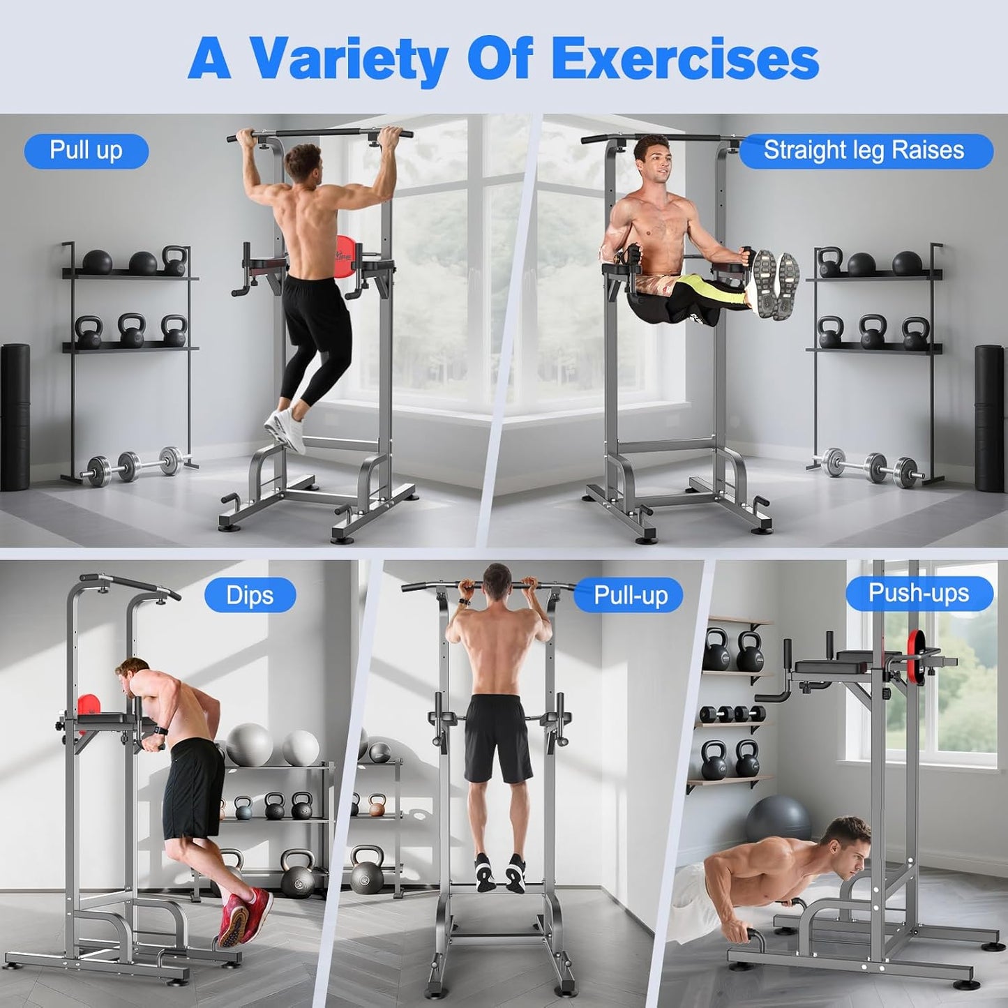 Power Tower Pull Up Bar Station – Home Gym Dip & Strength Training Fitness Equipment
