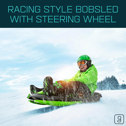 Snow Sled for Kids & Adults – Toboggan with Steering Wheel, Anti-Slip Seat & Brake (Mystic Green, 260 lbs, Age 3+)