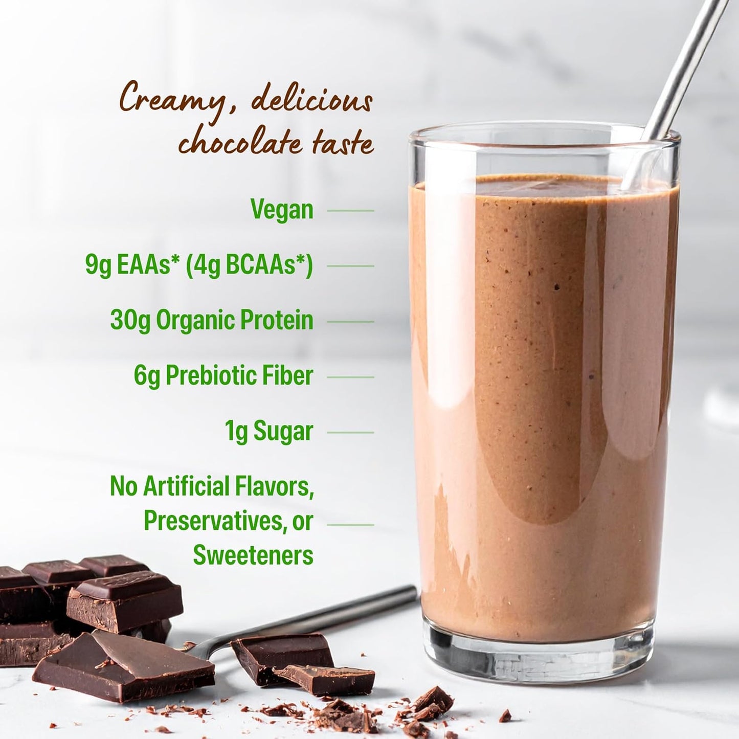 Orgain Organic 30g Vegan Protein Powder – Chocolate, Plant-Based Protein with Prebiotic Fiber – 2.01 lb
