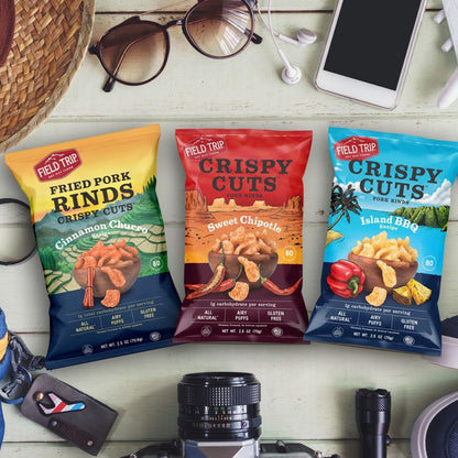 Gluten-Free Pork Rinds Variety Pack – Island BBQ, Cinnamon Churro & Sweet Chipotle, High-Protein, Low-Carb Keto & Paleo Snack, 1 oz Bags (6 Pack)