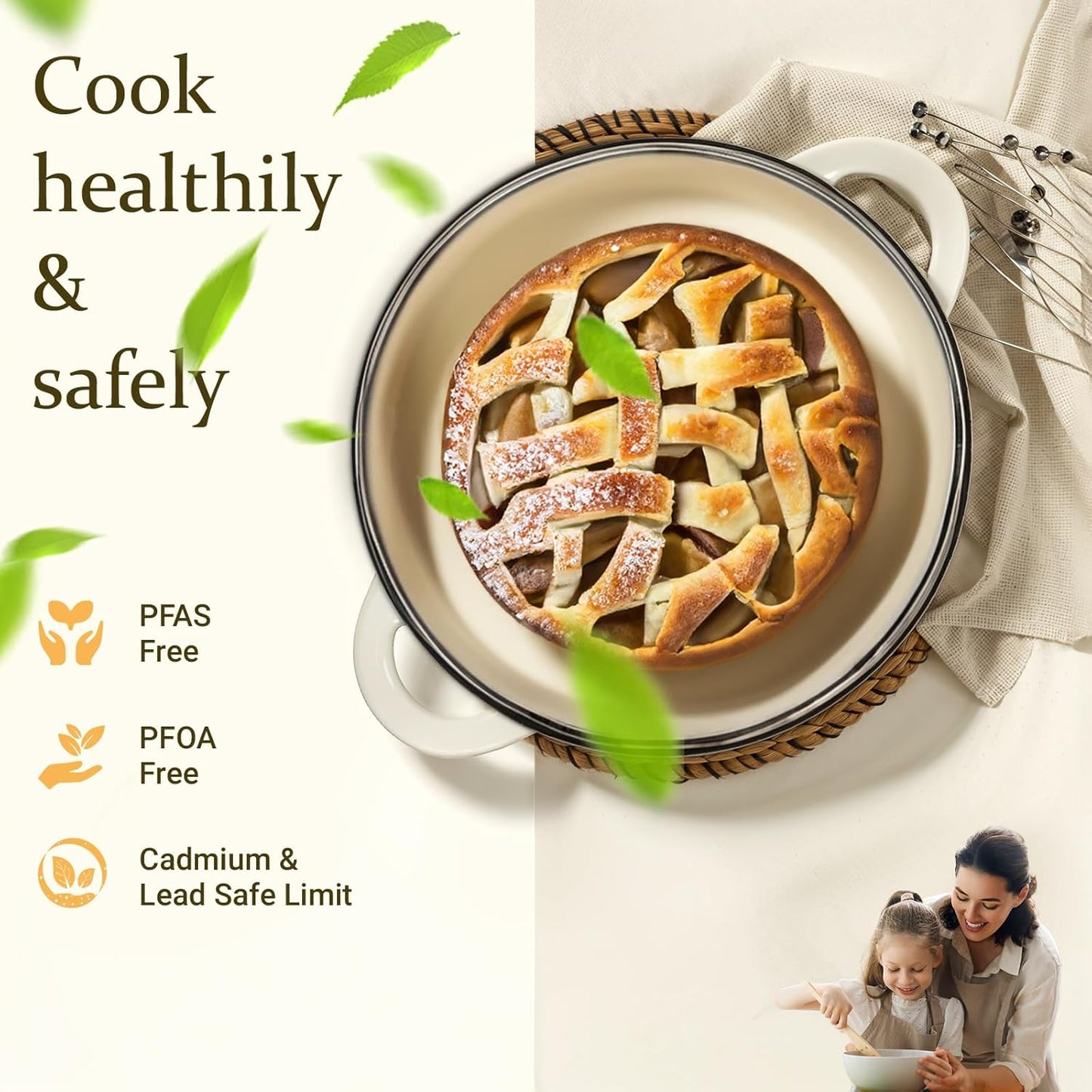 5.5QT Enameled Cast Iron Dutch Oven – Heavy-Duty Pot with Lid (Cream White)