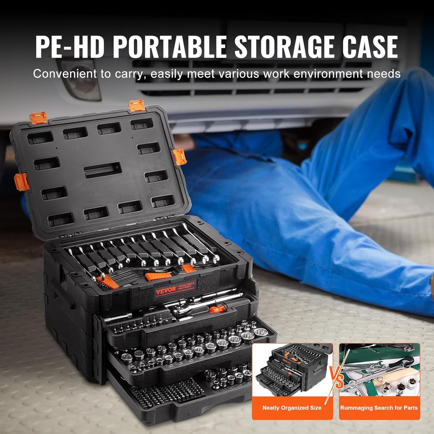 450-Piece Mechanics Tool Set & Socket Set with Deep/Standard Sockets, SAE & Metric, 1/4", 3/8", & 1/2" Drive