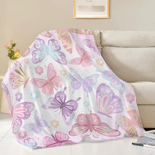 Cozy Pink Butterfly Throw Blanket for Women and Kids – Super Soft Plush Fleece, 40"x50"