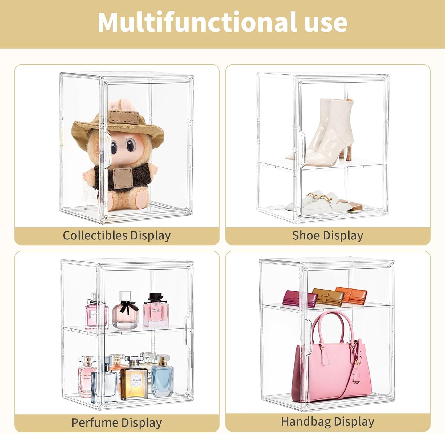 Large Acrylic Display Case for Collectibles - Clear Stackable Storage Bin with Adjustable Layers and Magnetic Door