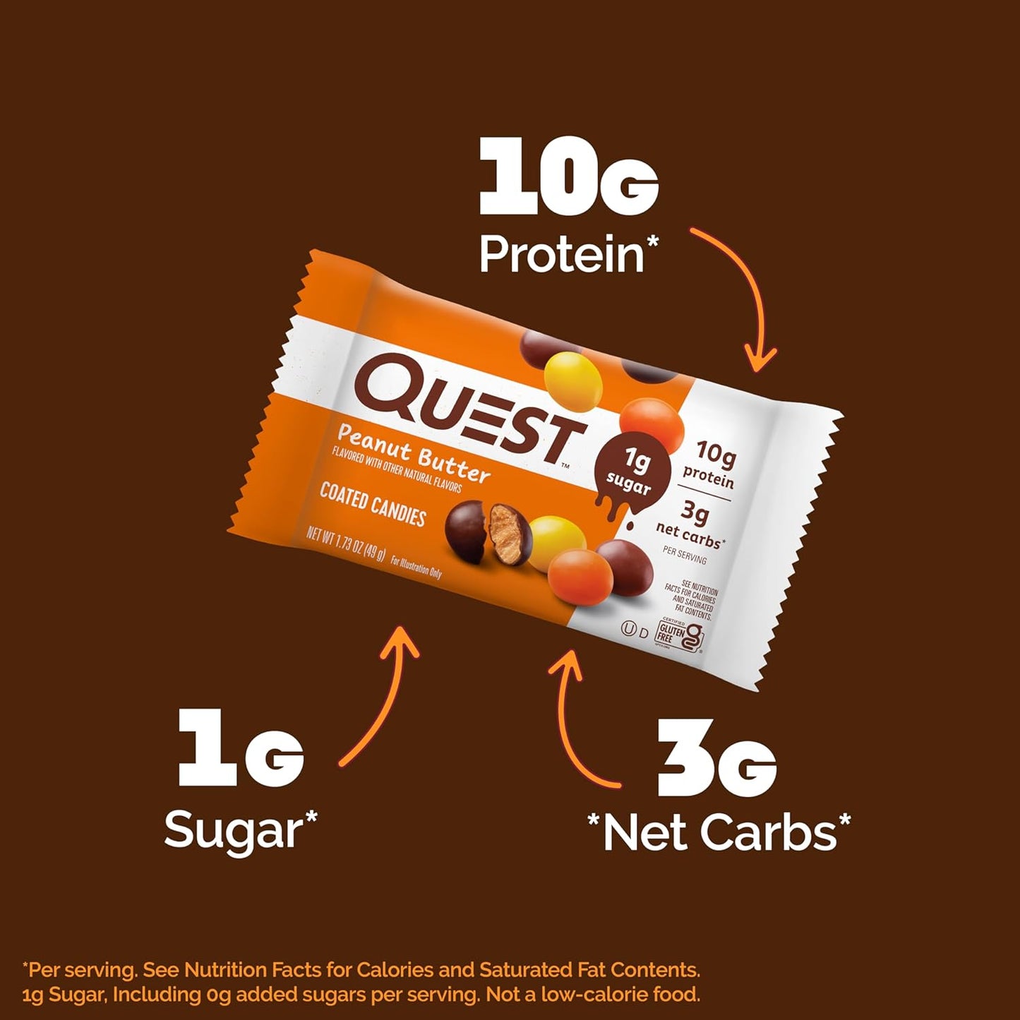 12-Count Quest Peanut Butter Candies: 1g Sugar, 10g Protein, 4g Net Carbs, Keto-Friendly