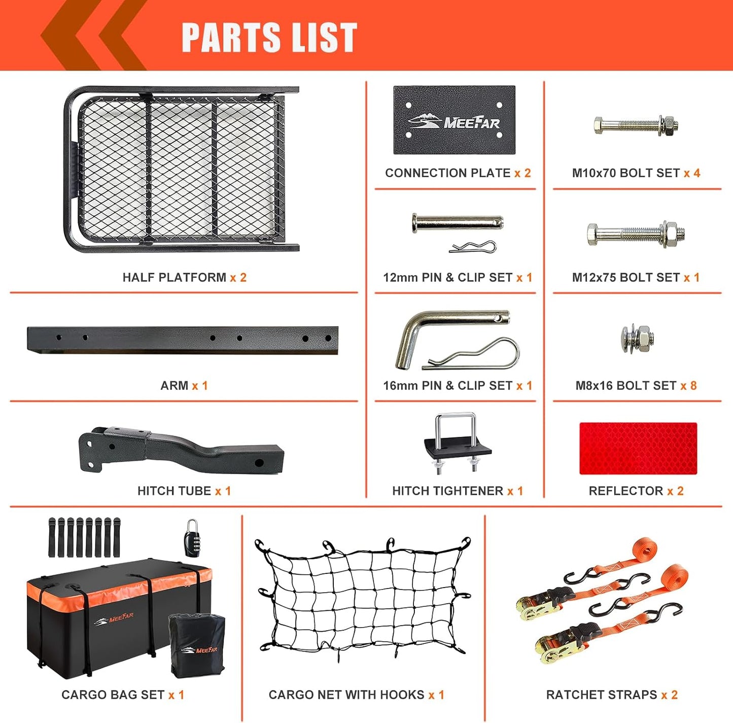 Folding Hitch Mount Cargo Carrier – 60" x 20" x 6" Basket with 16 Cu. Ft. Waterproof Bag, Cargo Net, Straps & Hitch Tightener, 500 lb Capacity