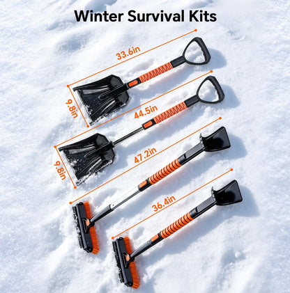 7-in-1 Extendable Snow Brush & Shovel Kit – 47.2" Ice Scraper with 360° Pivoting Head, Foam Grip & Glove for Cars