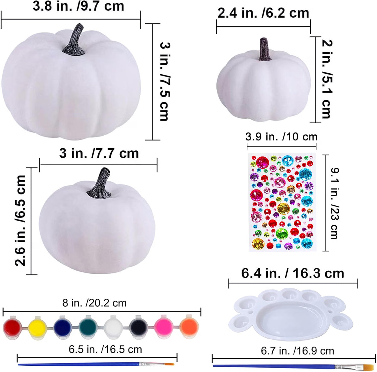 12-Set DIY Pumpkin Painting Kit – White Foam Craft Pumpkins for Kids, Fall Halloween & Thanksgiving Art Activity and Party Favors