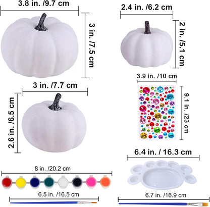 12-Set DIY Pumpkin Painting Kit – White Foam Craft Pumpkins for Kids, Fall Halloween & Thanksgiving Art Activity and Party Favors