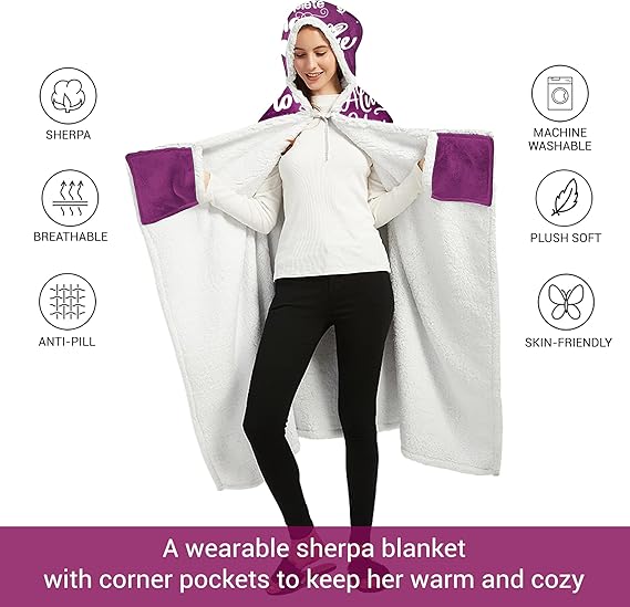Sherpa Fleece Wearable Blanket Hoodie - Birthday Gifts for Wife, Gifts for Her for Anniversary