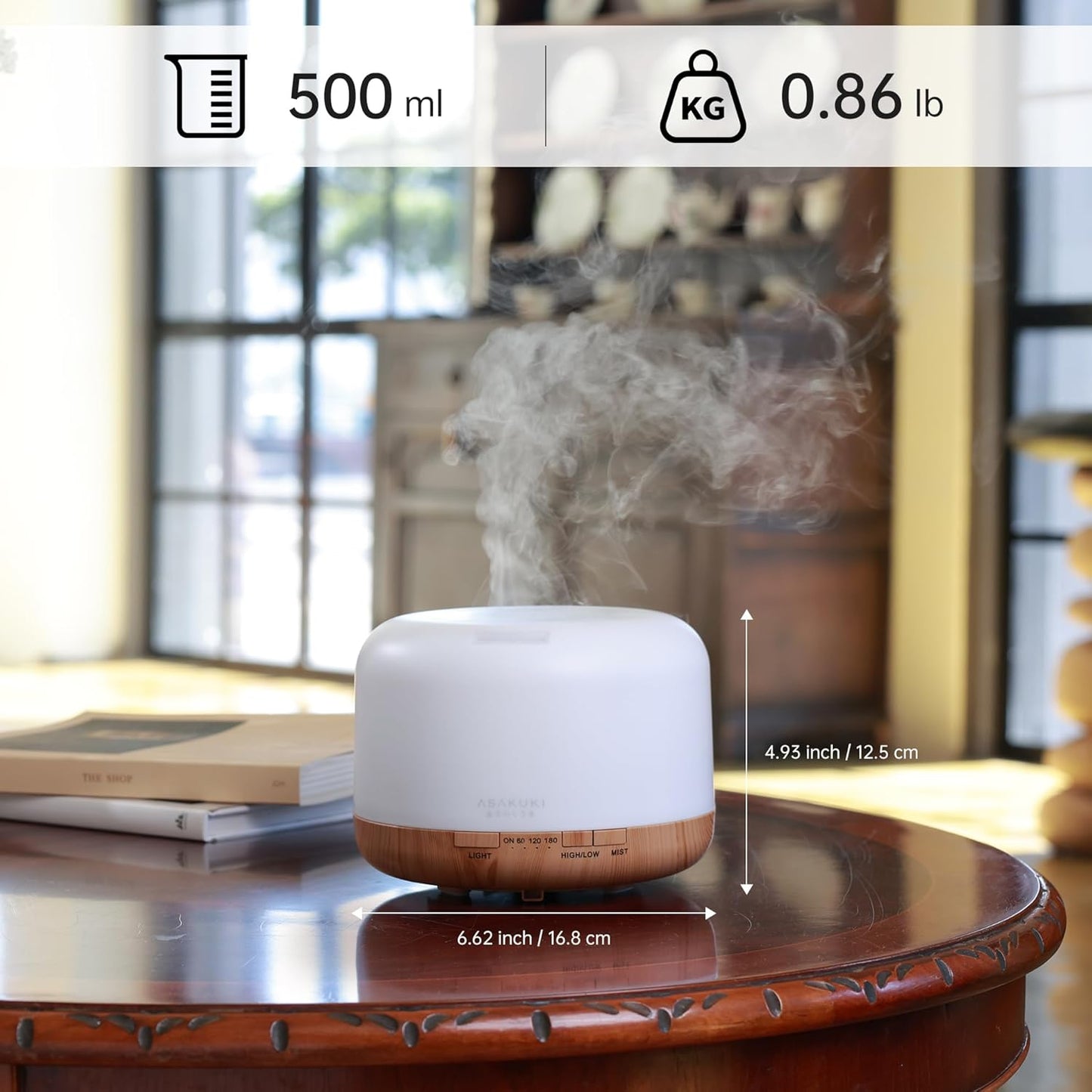 500ml Essential Oil Diffuser – Ultrasonic Aromatherapy Humidifier with Remote, LED Lights & Timer