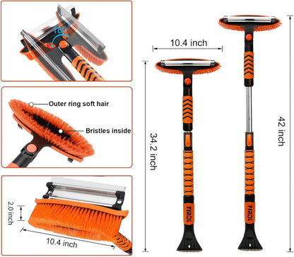 42" Extendable Snow Brush & Ice Scraper – Pivoting Head, Foam Grip, Emergency Shovel for Cars & SUVs
