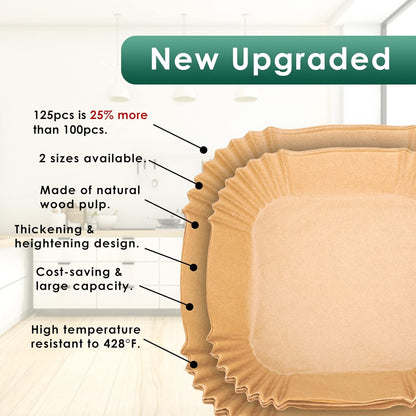 125 Pcs Disposable Air Fryer Paper Liners - Non-Stick, Bleach-Free Parchment for Microwave Use