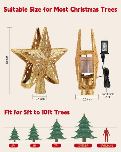 Christmas Star Tree Topper with LED Snowflake Projector