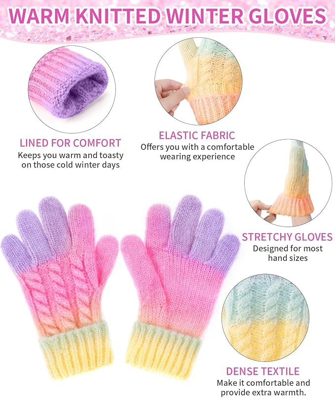 Kids Winter Hat, Scarf & Mittens Set – Fleece-Lined Knit (Ages 9–15, Candy Colors)