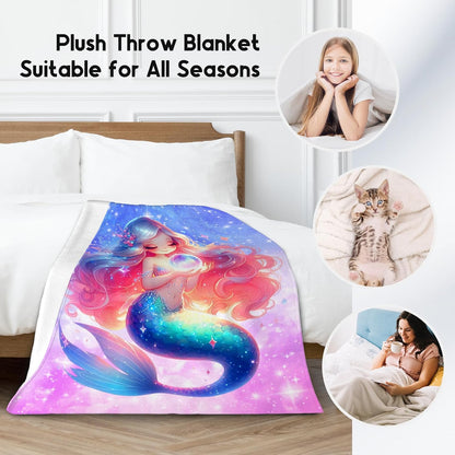 Girls Mermaid Throw Blanket – Plush Cozy Flannel Gift (50" x 60")
