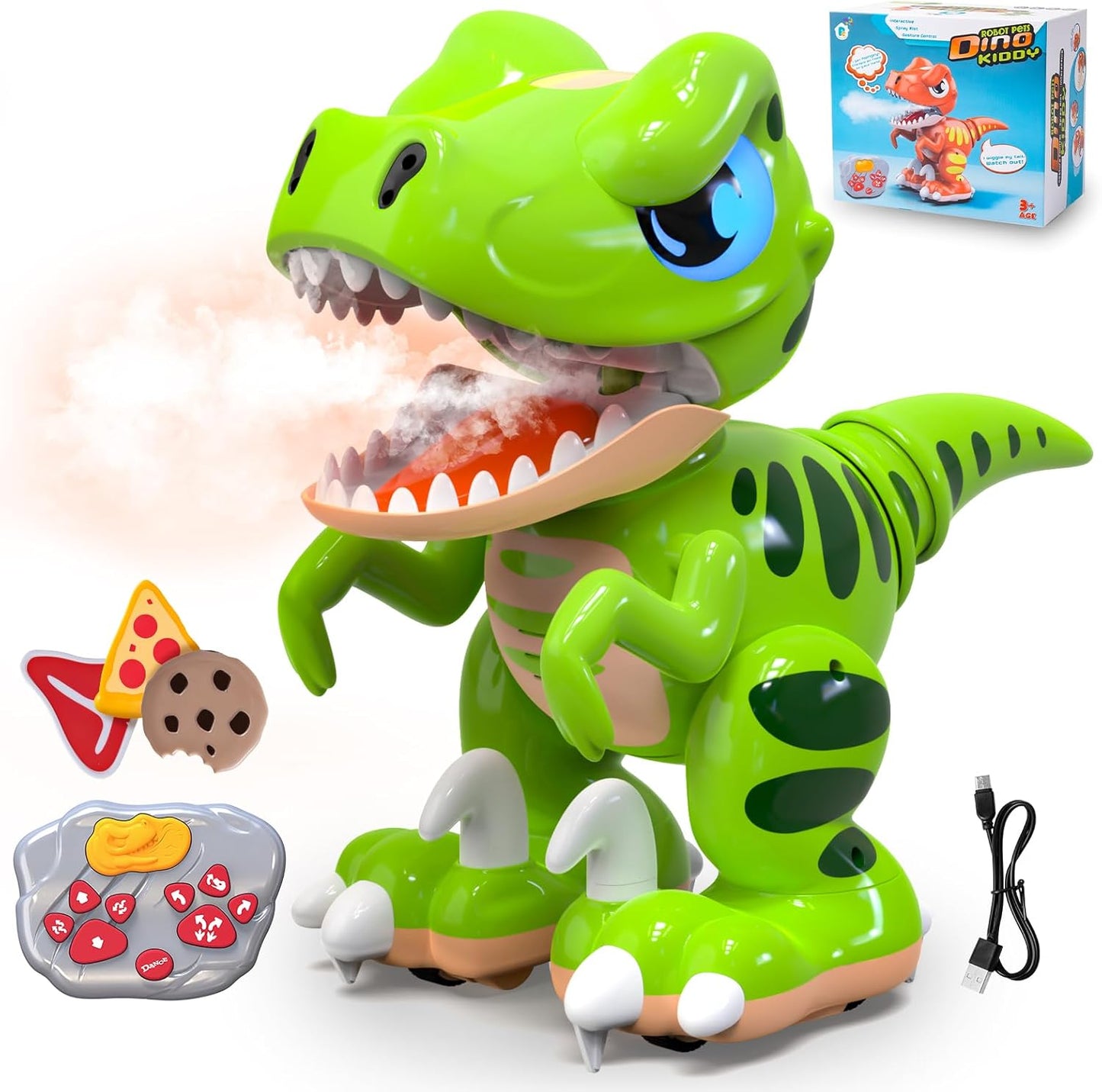 Remote Control Velociraptor – Rechargeable Dino Robot with Spray, Sounds & Dancing (Ages 3–12)