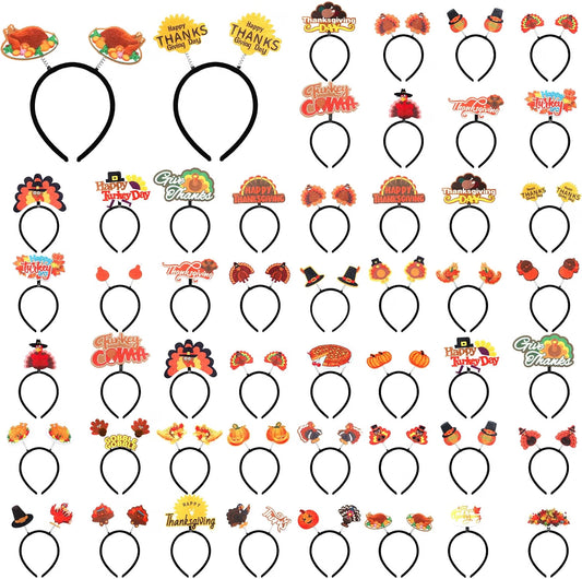 50-Pack Thanksgiving Turkey Headbands – Pumpkin Head Boppers, Fall Costume Accessories & Party Favors