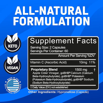 120-Capsules Herbtonics Keto ACV with BHB Salts - Appetite & Metabolism Support