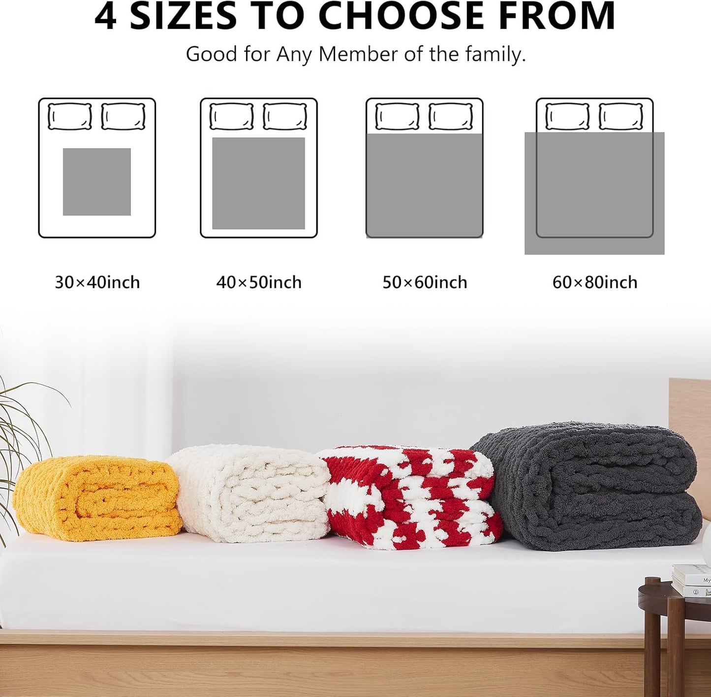 Chunky Knit Throw Blanket – Handmade Chenille Cable Knit (50x60")