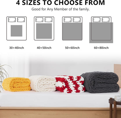 Chunky Knit Throw Blanket – Handmade Chenille Cable Knit (50x60")