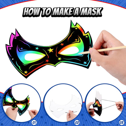 150-Piece Halloween Hero Scratch Masks for Kids – Classic DIY Art Craft Kit & Party Favors