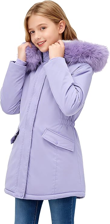 Girls’ Winter Puffer Jacket – Thick Warm Hooded Parka for Cold Weather (Purple, Ages 11–12)