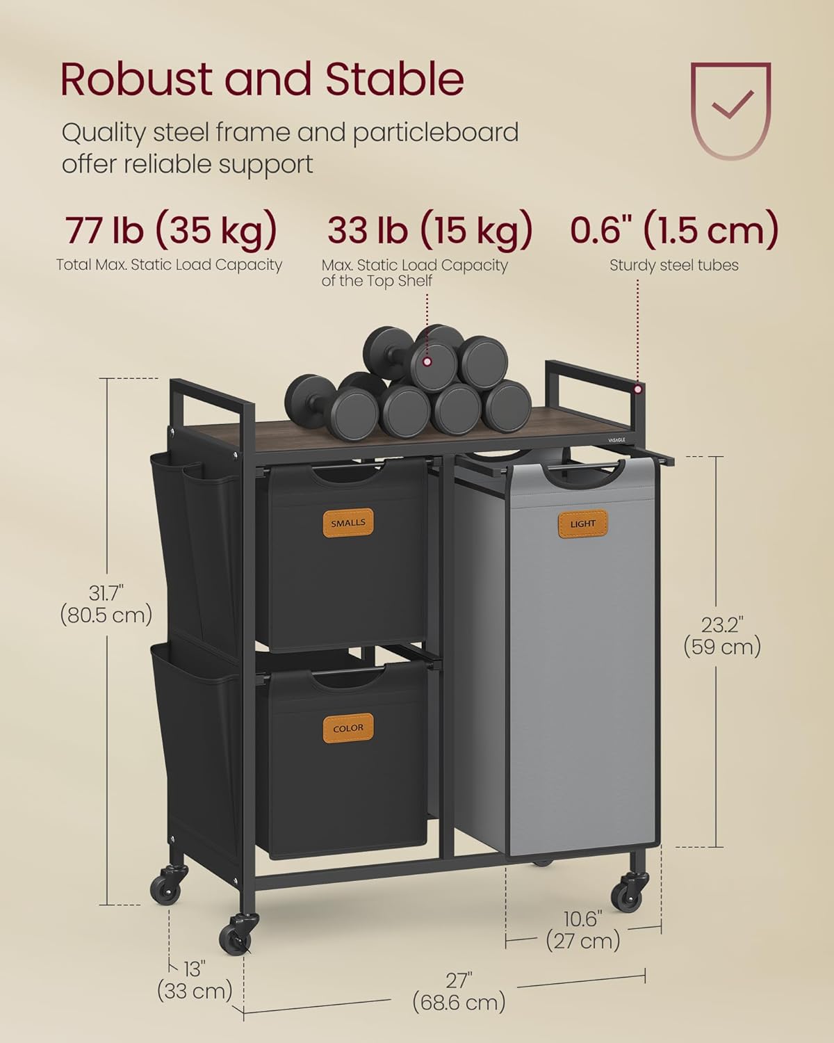 Laundry Hamper and Sorter: Rolling Cart with Shelves and Liners