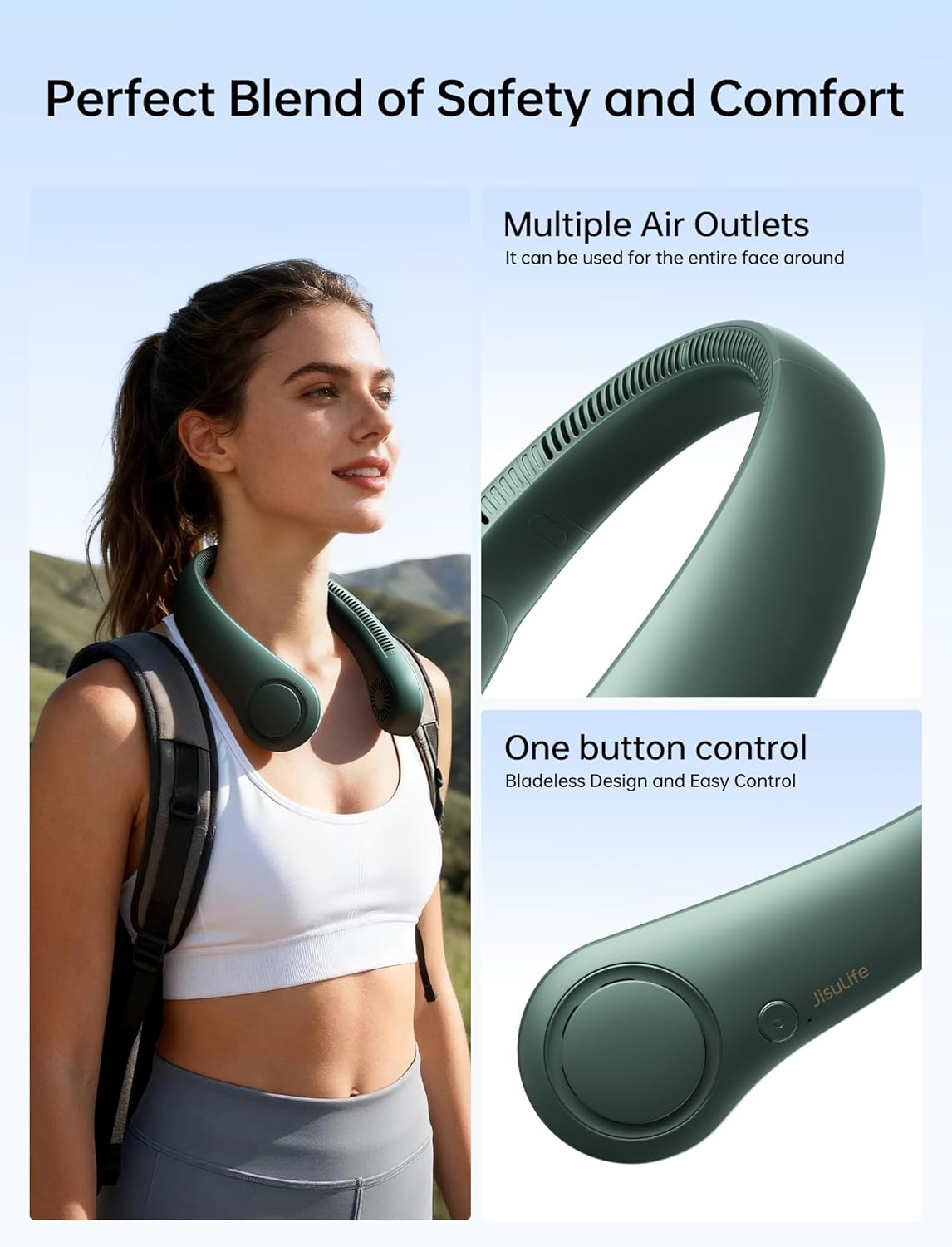 Portable Bladeless Neck Fan – Rechargeable Wearable Personal Fan with 5 Speeds & 4000mAh Battery