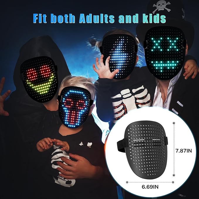 LED Gesture-Sensing Mask – Light-Up Face Transforming Mask for Halloween, Christmas, Birthdays, and Cosplay Parties