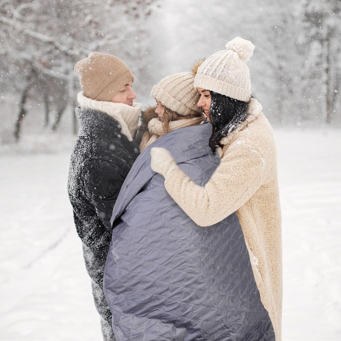 2-Pack Large Outdoor Blankets – Quilted Waterproof Windproof Fleece (78" x 55", Gray)